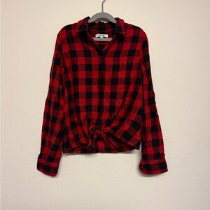 Madewell Red and Black Plaid Tie Frong Shirt